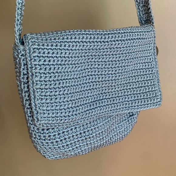 The sak knitted crochet y2k purse, light blue knit shoulder bag mini - Picture 3 of 9